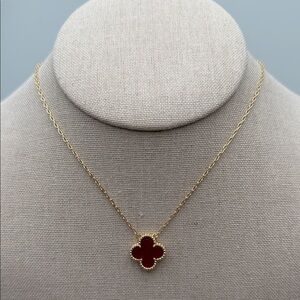 Elegant Gold and Red Clover Pendant Necklace